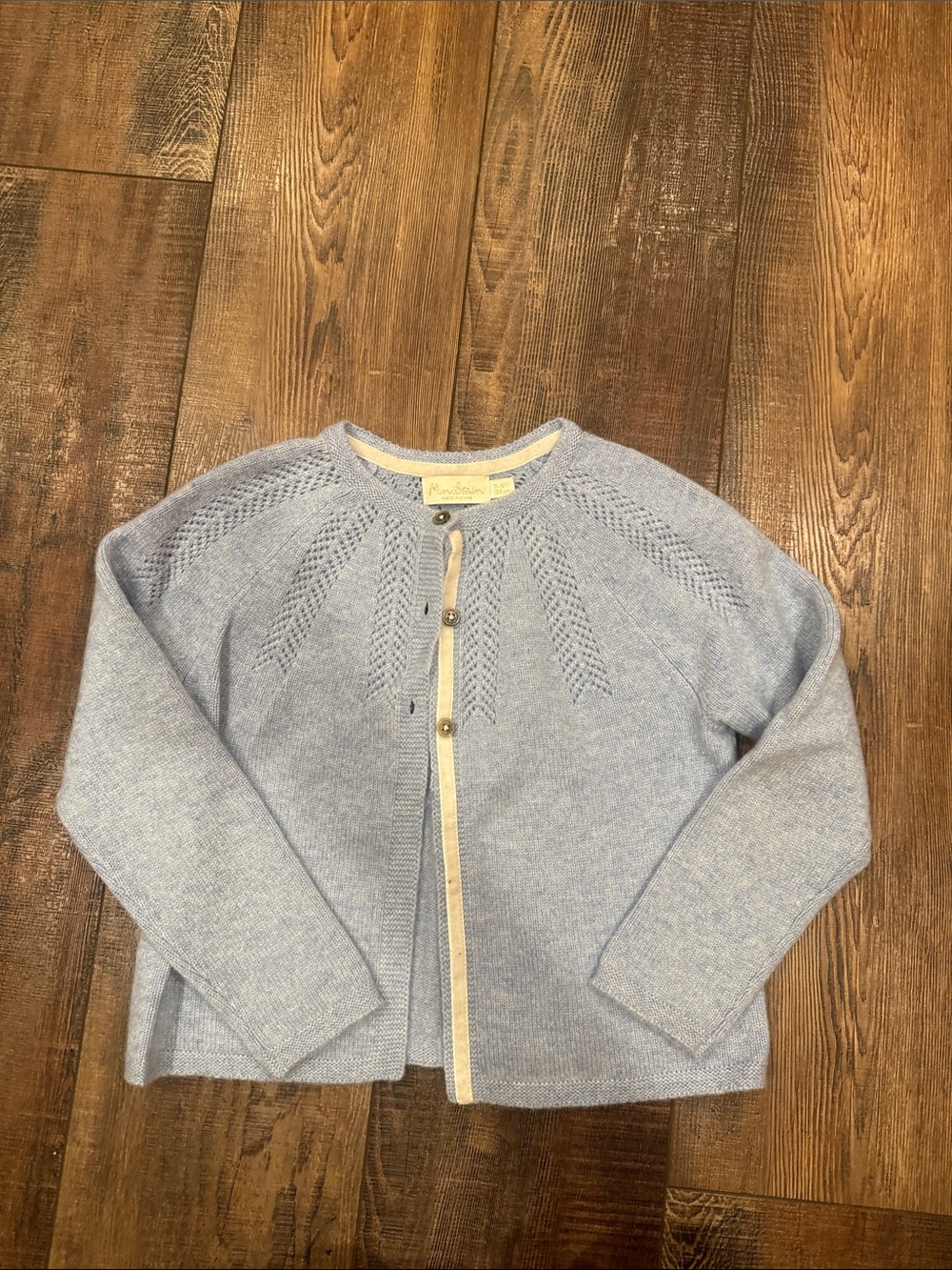 Mini Boden Light Blue Knit Cardigan with Cream Trim